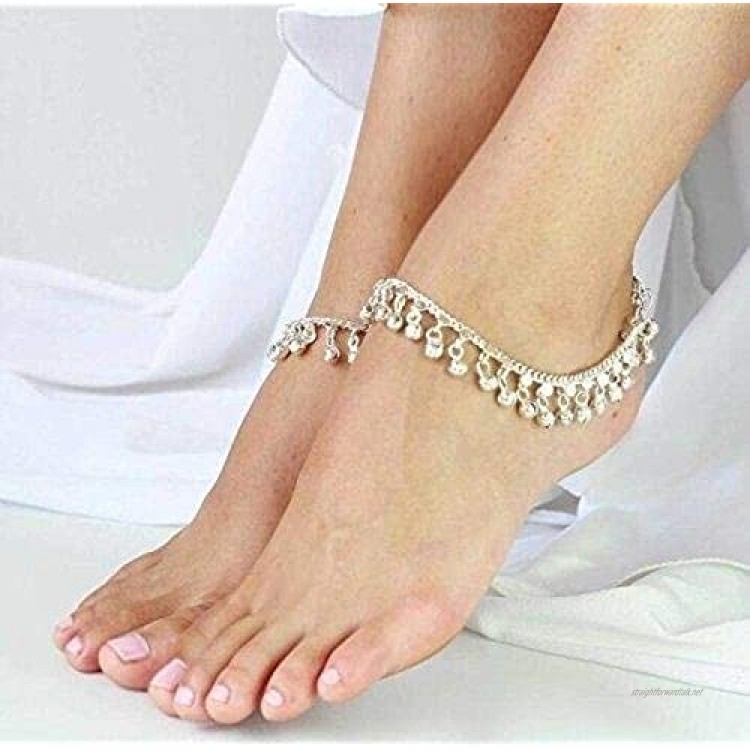 DreamBell Women Silver Color Jewelry Style Indian Traditional Belly Dance Anklet with Jingling Bells-Toned Pendant Anklets (Metal Color : Silver Plated)