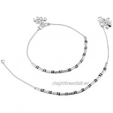 Efulgenz Indian Silver Tone Bell Charms Tassel Chain Anklet Set Bracelet Payal Foot Jewellery