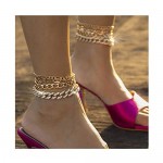 Fairvir Vintage Layered Anklet Chains Gold Bling Rhinestone Foot Chain Crystal Beach Jewelry Suit for Women and Girls