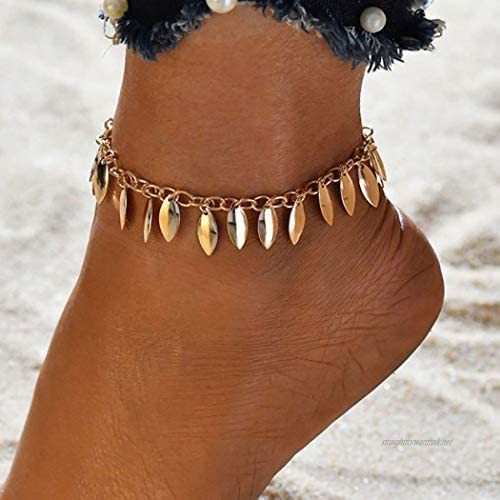 Fashband Gold Leaf Anklets Alooy Taseel Bead Summer Ankle Bracelet Boho Jewelry Beach Anklet Chain Adjustable for Women Girls Friends