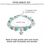 FUNRUN JEWELRY 12 PCS Ankle Bracelet for Women Girls Starfish Turquoise Barefoot Beach Anklet Foot Jewelry Set Adjustable