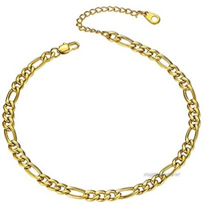 GoldChic Adjustbale Link Chain Anklet for Women Girls 316L Stainless Steel Figaro/Wheat/Twist Rope/Cuban Foot Bracelet-Waterproof Resizable 9"-12" (Gift Box Included)