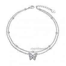 JZMSJF 925 Sterling Silver Butterfly Anklet Layered Anklets Jewelry Gifts for Women Teens