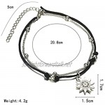 Larancie Bohemian Black Rope And Silver Chain Double Anklet Sun Pendant Foot Jewelry Beach Gift Fashion For Woman And Girl Foot Accessories