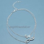Larancie Silver Elegant And Versatile Double Chain Anklet Heart-Shaped S Letter 8-Character Pendant Anklet Is An Anklet For Fashionable Women And Girls