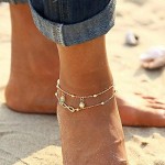 Mayelia Boho Pearl Ankle Bracelet Gold Beach Foot Jewelry Layered Beads Anklet for Women and Girls