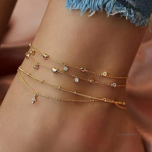 MUGBGGYUE Women Anklet Adjustable Summer Beach Anklet Classic Chain Ankle Bracelets Layered Foot Jewelry Set Anklets Chain for Women and Girls