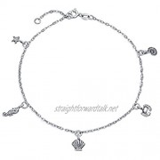 Nautical Multi Charm Dangle Starfish Crab Seahorse Seashell Anklet Ankle Bracelet For Women .925 Sterling Silver Adjustable 9 To 10 Inch With Extender