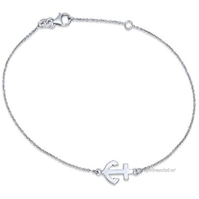 Nautical Side Boat Anchor Charm Anklet Ankle Bracelet For Women .925 Sterling Silver Adjustable 9 To 10 Inch With Extender