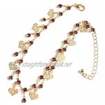Nicute Boho Heart Anklet Bracelet Gold Beaded Rhinestones Anklets Foot Jewelry Chain for Women and Girls