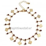 Nicute Boho Heart Anklet Bracelet Gold Beaded Rhinestones Anklets Foot Jewelry Chain for Women and Girls