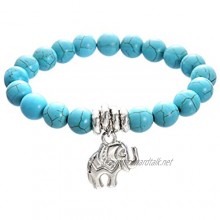 pengyu Elephant Charm Faux Turquoise Beaded Anklet Beach Women Ankle Chain Foot Jewelry