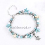 Sethexy Boho Layered Anklet Starfish Turtle Anklet Multilayer Charm Beads Tortoise Sea Bohemian Anklet Foot Jewelry for Women and Girls