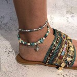 Sethexy Boho Layered Anklet Starfish Turtle Anklet Multilayer Charm Beads Tortoise Sea Bohemian Anklet Foot Jewelry for Women and Girls