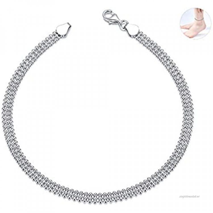 Silver Anklets for Women Sterling Silver 925 Bead Anklet Stylish Foot Jewellery Ladies 11 inch 28cm Women Jewellery Gifts Anklet Summer Beach (11 inch)
