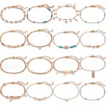 Starain 12 Pieces Cute Ankle Bracelets Women Girls Adjustable Heart Elephant Layered Anklets Set Gold Silver Beach Foot Jewelry