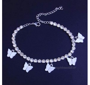 TIANTIAN Butterfly Anklet Bracelet Rhinestone Anklet Resin Butterfly Pendant Jewelry Adjustable Shiny Anklet Foot Ornament Butterfly Charm Bracelet Jewelry Gift for Teens Women White