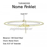Turandoss Personalized Name Ankle Bracelets for Women 14K Gold Filled Handmade Name Anklet Personalized Summer Ankle Bracelets for Women Girls Beach Gifts