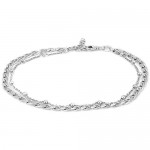 Vanbelle Sterling Silver Jewelry Double Layered Beaded Chain Anklet with Rhodium Plating for Women and Girls