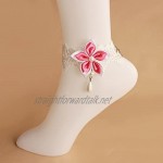 Wowlife Pink Chinese Redbud Flower Lace Ankle Ring Foot Sandal Beach Wedding Ankle Bracelet Women Girls Anklet Bracelet