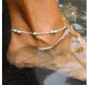 Yean Boho Anklet Turquoise Simple Foot Chain Beach Foot Jewelry for Women and Girls (Silver)