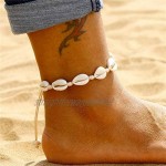 yqs Ladies anklet Shell Anklets for Women Handmade Leather Woven Natural Shell Foot Jewelry Summer Beach Barefoot Bracelet ankle on Leg (Color : Black Anklet)