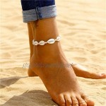 yqs Ladies anklet Shell Anklets for Women Handmade Leather Woven Natural Shell Foot Jewelry Summer Beach Barefoot Bracelet ankle on Leg (Color : Black Anklet)