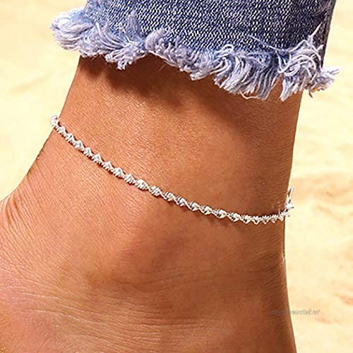 Zoestar Boho Anklet Silver Beach Ankle Chain Bling Ankle Bracelets Foot Jewelry Barefoot Sandals for Women and Girls