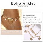 Zoestar Boho Double Star Anklet Gold Bar Ankle Bracelet Chain Fashion Foot Jewelry for Women and Girls