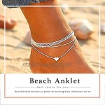 Zoestar Boho Layered Anklet Silver Heart Ankle Bracelet Beach Foot Jewelry for Women and Girls
