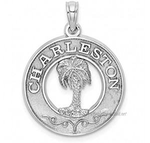 14ct White Gold White Char Pendant Necklaceleston Round Frame With Palm Tree Center Jewelry Gifts for Women