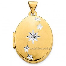 14ct Yellow Gold & White Rhodium Brushed/Polished Diamond Stars Oval Locket for Women