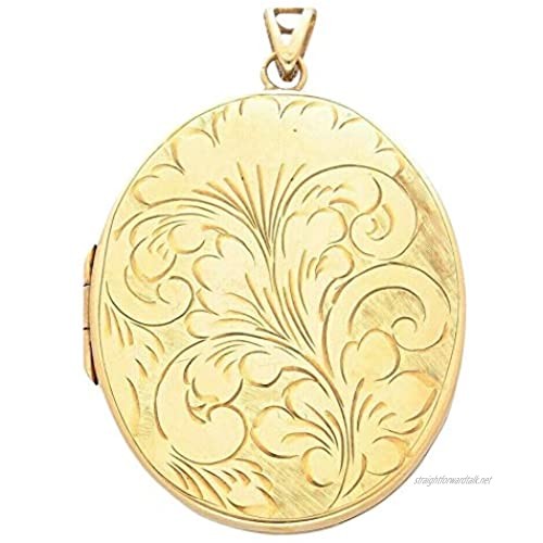 9Carat Yellow Gold Oval Floral Style Flat Patterned Locket (38x48mm)