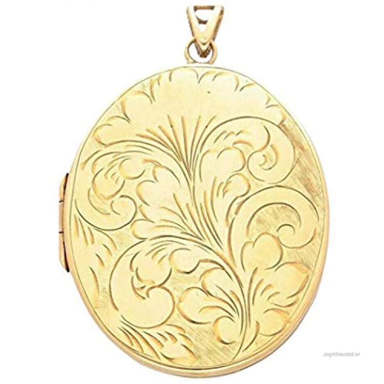 9Carat Yellow Gold Oval Floral Style Flat Patterned Locket (38x48mm)