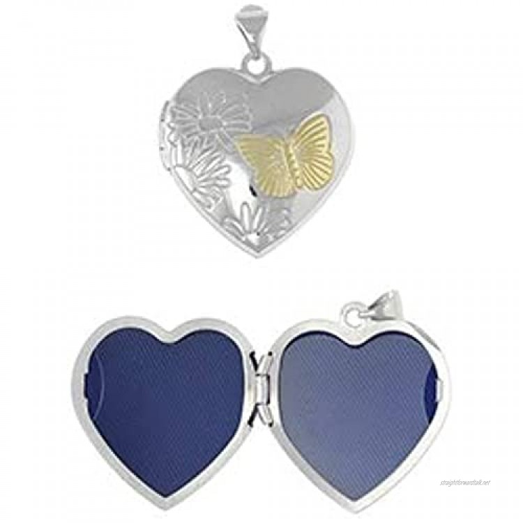 Attractive Sterling Silver Heart Shape Locket with Gold Butterfly Design