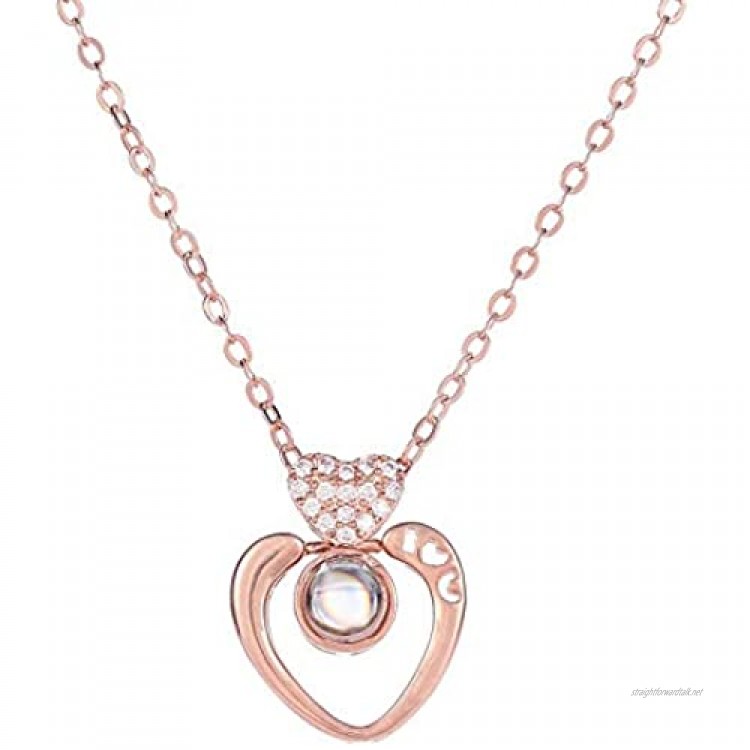 Auifor New Women Valentine's Day Gift Necklace I Love You Projection Pendant Unique Necklace(Rose Gold)