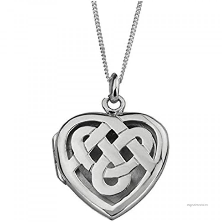 Celtic Eternity Interlaced Knotwork Love Heart Shape Locket Necklace Pendant - Includes 18 Silver Chain