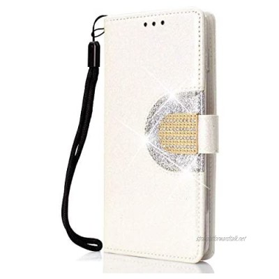 DENDICO Galaxy S10 Wallet Case Glitter Shiny Case with Mirror and Card Holder for Samsung Galaxy S10 Shockproof Flip Book Cover Protective Case - White