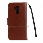 DENDICO Huawei Honor 6A Case Leather Case Wallet Flip Case with Card Holder for Huawei Honor 6A Magnetic Book Cover with Embossed Tree and Owl Design - Brown