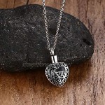 FOXI YOUTH Gothic Womens Stainless Steel Heart Shape Hollowed Mom Urn Necklaces for Ashes