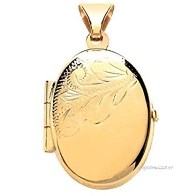 Genuine 9ct Yellow Gold Half Engraved Oval Locket Brand New