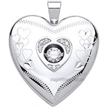 Genuine Sterling Silver 24mm Moving Cubic Zirconia Heart Locket Brand New