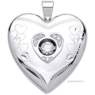Genuine Sterling Silver 24mm Moving Cubic Zirconia Heart Locket Brand New
