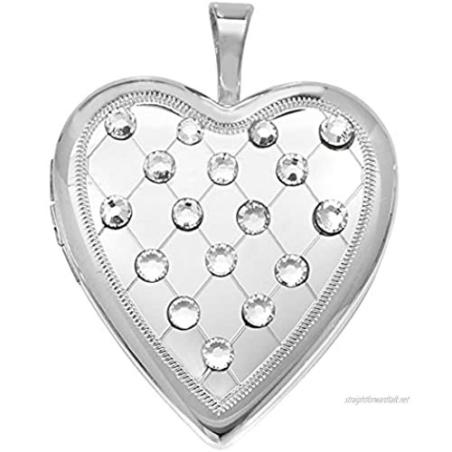 Genuine Sterling Silver Quilted Crystal Heart Locket Pendant Brand New