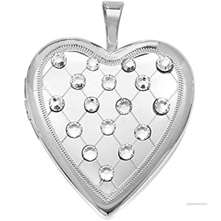 Genuine Sterling Silver Quilted Crystal Heart Locket Pendant Brand New