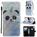 Grandoin Case for Motorola Moto E6 Bling Glitter Sparkly PU Leather Pattern Design Magnetic Flip Cover with Card Slots Holders [Soft Silicone Inner] Bookstyle Wallet Case (Panda)