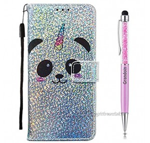 Grandoin Case for Motorola Moto E6 Bling Glitter Sparkly PU Leather Pattern Design Magnetic Flip Cover with Card Slots Holders [Soft Silicone Inner] Bookstyle Wallet Case (Panda)