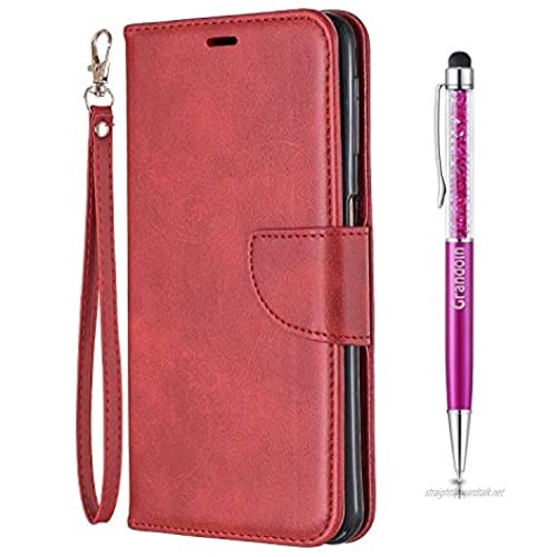 Grandoin Case for Samsung Galaxy A7 2018 / A750 Premium PU Leather Unique Design Magnetic Flip Cover with Card Slots Holders [Soft Silicone Inner] Bookstyle Wallet Case (Red)
