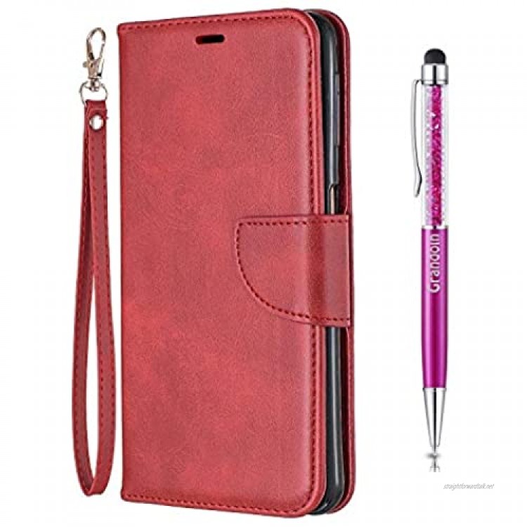 Grandoin Case for Samsung Galaxy A7 2018 / A750 Premium PU Leather Unique Design Magnetic Flip Cover with Card Slots Holders [Soft Silicone Inner] Bookstyle Wallet Case (Red)