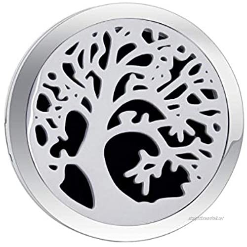 Home Wang Perfume Pendant 30Mm-38Mm Silver Tree Design Magnet 316 Stainless Steel Car Aromatherapy Locket Free Pads Essential Oil Car Perfume Lockets